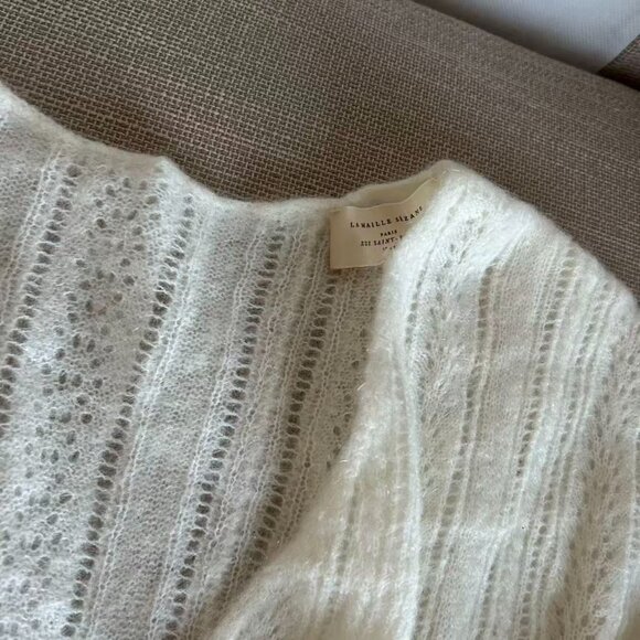 Sezane Cristina Jumper XSmall Ecru Ivory White Sweater French Wool Mohair V Neck - Picture 6 of 9